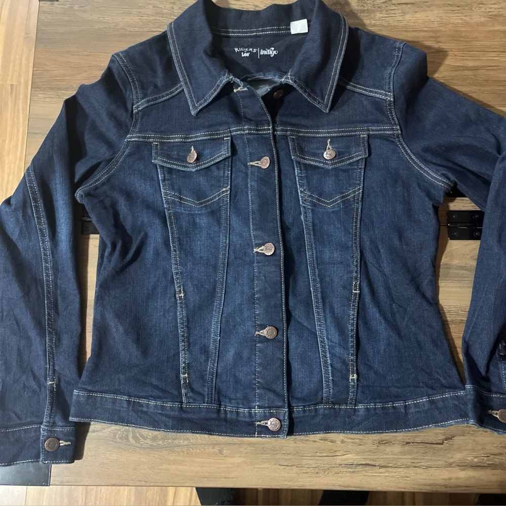RIDERS BY LEE Medium Dark Wash Blue Denim Jean Jacket - Button Up Size L